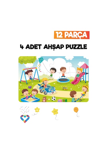 Ahşap Çocuk Puzzle 12 Parça 4 Adet-3