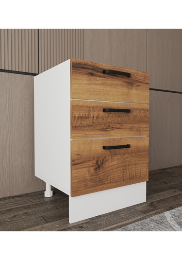 Napoli Alt Dolap Ayaklı Çekmece Modül Dolap 60 Cm Ceviz - Beyaz
