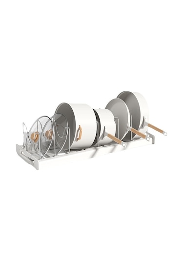 Geri Çekilebilir Ve Ayarlanabilir Mutfak Depolama Rafı Beyaz