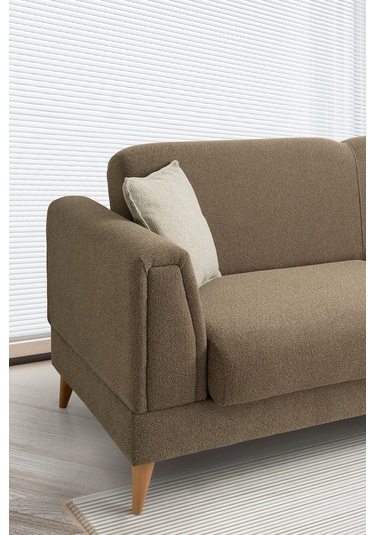 Gürün Ahşap Ayaklı Kahverengi 3 Lü Kanepe Kahverengi