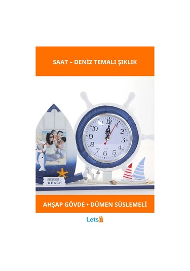 Ahşap Marin Dümenli Dekoratif Fotoğraf Çerçeveli Saat