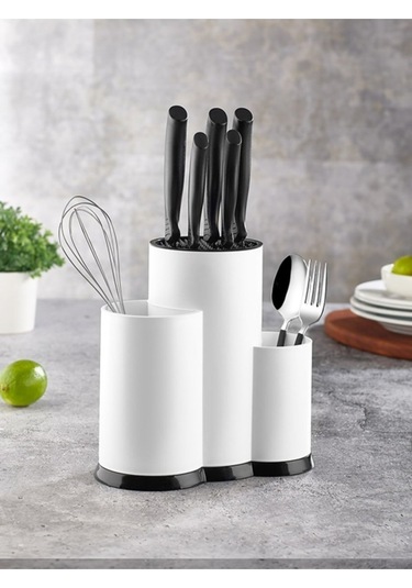 Periboia 3 Bölmeli Kaşıklık - Şef Bıçaklık Standı Çok Renkli