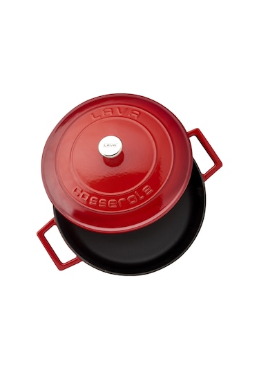 Lava Döküm Çok Amaçlı Yayvan Tencere. Folk Çap 24  - Kırmızı