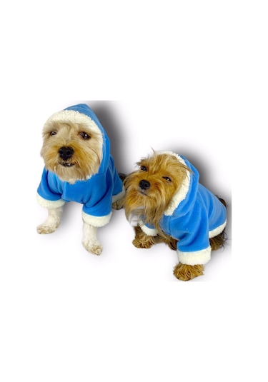 Kemique Blue Furry Kapşonlu Ceket Sweat Köpek Kazağı