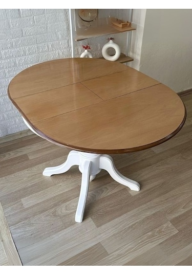 Lindon Baba Ayak Yuvarlak Açılır Masa 110x110 Beyaz - Ceviz