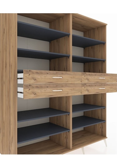 Kronos Gardrop 10 Raflı 4 Çekmeceli 176x59x221 Çam-antrasit/çam Antrasit/çam