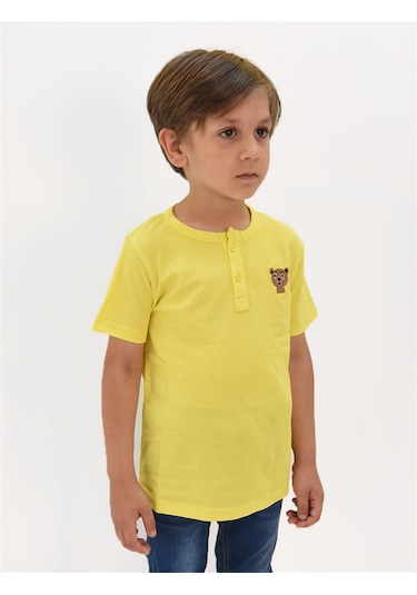 Luess Erkek Çocuk Nakış Detaylı Hakim Yaka Tshirt-sarı Sarı