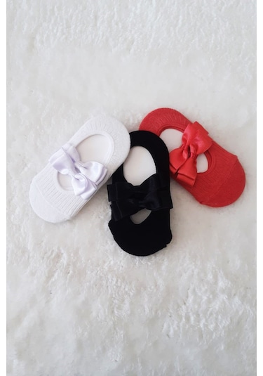 3lü Kız Bebek Fiyoklu Babet Çorap Pamuklu Çapraz Bantlı Esnek 001