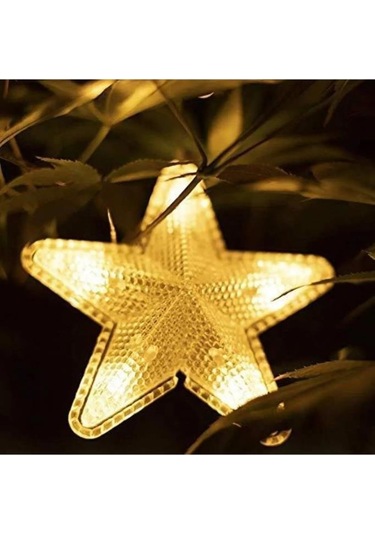 16 Yıldız Noel Işığı, Yılbaşı Perde Led Işık Yıldız Desenli Otantik Aydınlatma Fişli Günışığı Sarı