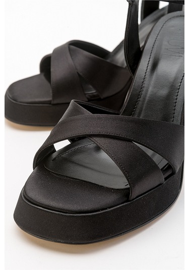 Henry Siyah Saten Kadın Platform Topuklu Ayakkabı Siyah