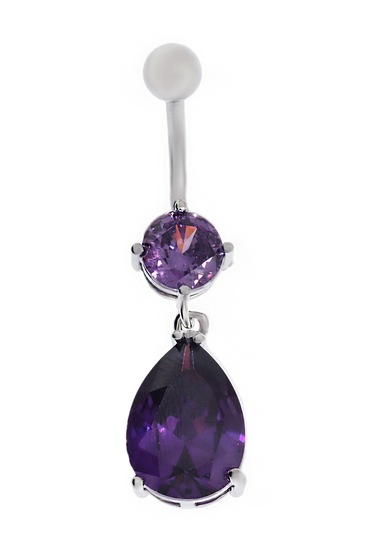 Kadın İkili Mor Taş Detay Sallantılı Çelik Piercing Gümüş & Mor