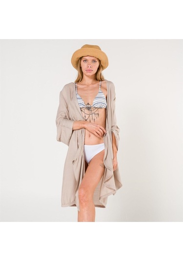 Mona Kadın Kruvaze Pul Baskılı Plaj Elbisesi Taş