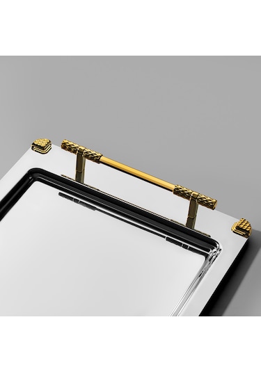 Paris Altın Saten 2'li Çelik Tepsi Seti