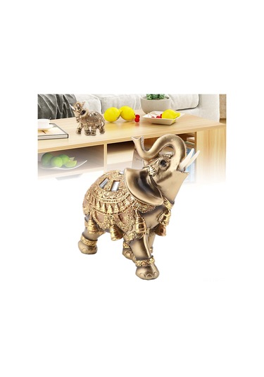 Kangvka Büyük Boy Altın Feng Shui Fil Heykeli - Şans Ve Servet Getiren Resin Dekoratif Sanat Eseri Hediye