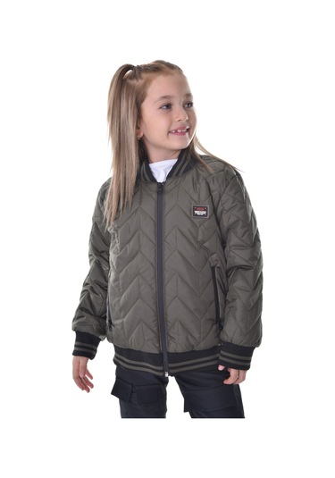 Kız Çocuk Haki Kolej Yaka İçi Astarlı Su Ve Rüzgar Geçirmez Fermuarlı Cep Mont Ceket Haki