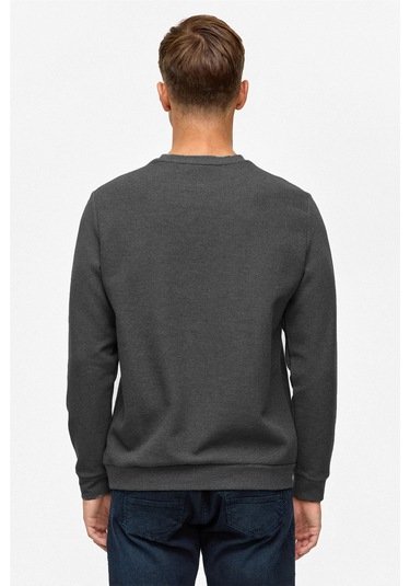 Süvari Bol Kesim O Yaka Melanj Desenli Waffle Sweatshirt Antrasit S08