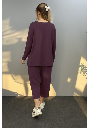 Leyla Sanat Sanata Yeni Bir Bakış Açısı Kadın Uzun Kollu Arma Detaylı Iki Iplik Viskon Ikili Takım Bordo