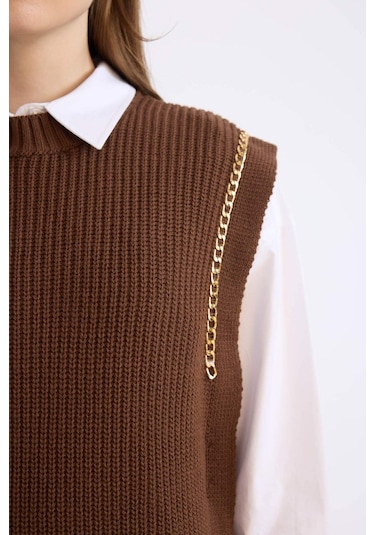 Defacto Yarım Balıkçı Yaka Basic Düz Yan Yırtmaçlı Süveter D5022ax24aubn585 Kahve