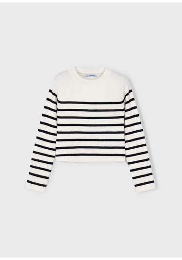 Mayoral Kız Çocuk Çizgili Kazak Beyaz