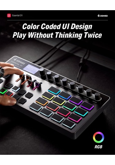 Donner Essential D1 Performance Beat Machine, Step Sequencer&amp Finger Drum Machine