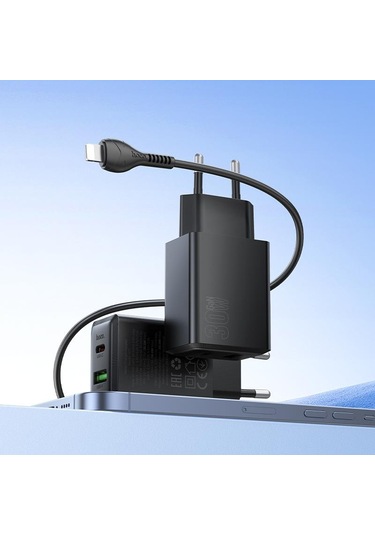 Hoco N71 Pd30w + Qc3.0 Çift Portlu Şarj Cihazı 1m Tip-c İle 8 Pin Veri Kablosu, Özellikler: Ab Fişi Beyaz Beyaz