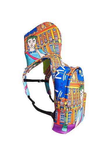 İkigai City Serisi Okula Dönüş Okula Dönüş Madrid Desenli Çıkabilir Kapüşonlu Hafif Notebook Cepli Sırt Çantası - Renkli Çok Renkli