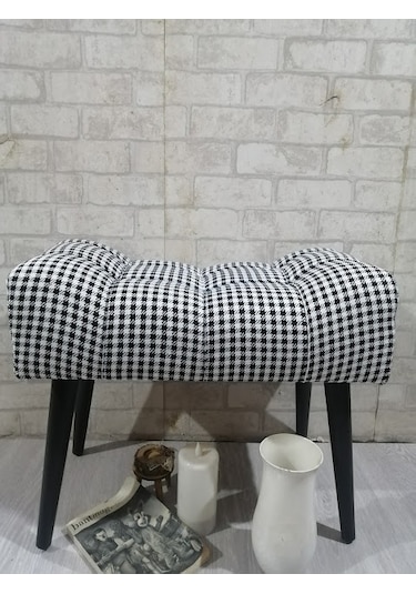Puf ,siyah-beyaz ,puf Kazayağı Keten Kumaş ,siyah Ayak ,çima Diki