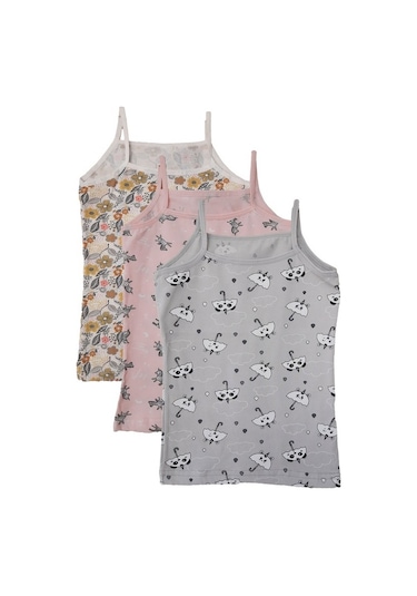 Kota 3Lü Kız Çocuk Ip Askılı Desenli Atlet Pamuklu Fanila