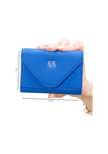 Mft Leather Hakiki Deri Kadın Akordiyon Cüzdan Mia 2190 Flother Mat Saks Mavi