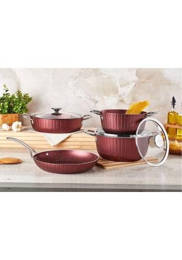Remetta Granit Delüx 7 Parça Tencere Takımı-bordo