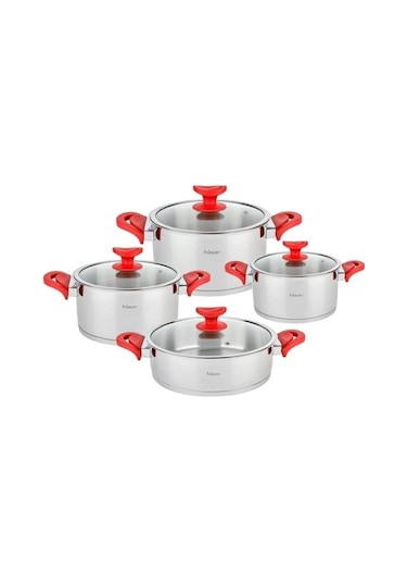Hisar Vega Bakalit 8 Parça Tencere Takımı Soft Touch Kiremit Kırmızı