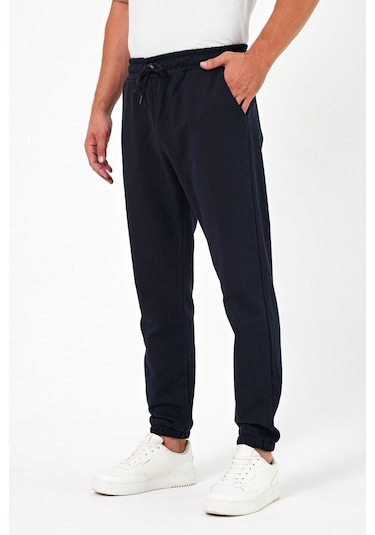 Kalın Lacivert Erkek Eşofman Altı Jogger Arka Cepli Lastik Paça Regular Fit Şardonsuz Cmreo96 Lacivert