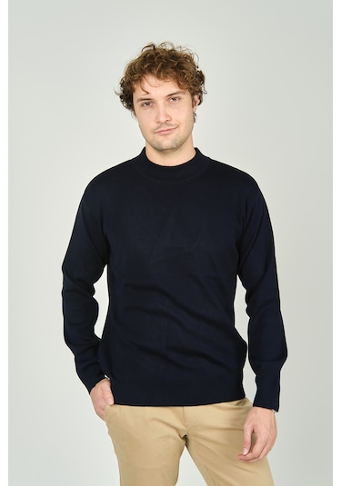 Ateş Triko Erkek Yarım Balıkçı Yaka Yün Kazak 6091024 Lacivert Lacivert