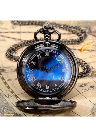 Valkyrie Vintage Kutulu Gece Mavisi Retro Köstekli Cep Saati