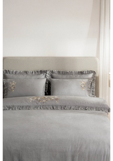 Ecocotton Zaira Gri %100 Organik Pamuk Çift Kişilik Nevresim Takımı Gri