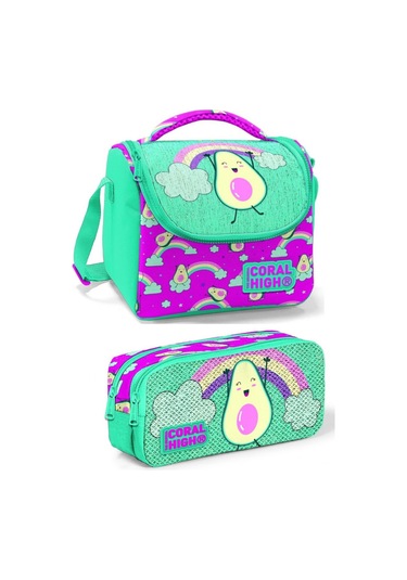 Coral High Yeşil Pembe Avokado Kız Çocuk Beslenme Çantası Seti Çok Renkli