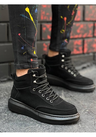 Modern Ve Şık.kb-0994 Siyah Süet Siyah Yüksek Taban Erkek Bilek Bot Siyah