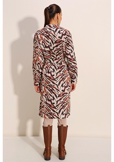 Bigdart 5853 Desenli Kruvaze Yaka Trençkot - C. Bej 001