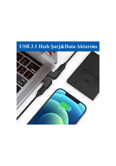 90 Derece L Tip Sağ Ve Sol Açılı Usb C Type-c Erkek - Dişi Adaptö
