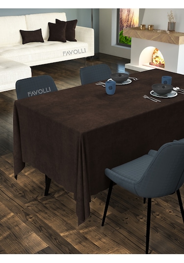 Kadife Dokulu Kahverengi Masa Örtüsü Kahverengi