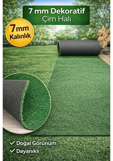 7 Mm Dekoratif Çim Halı Doğal Görünüm, Pratik Kullanım 100 x 350