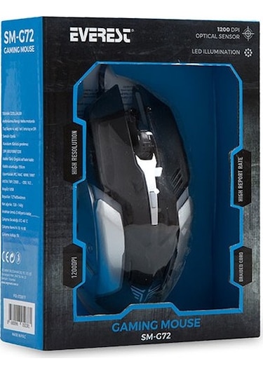 Everest SM-G72 Kablolu Işıklı Optik Oyuncu Mouse