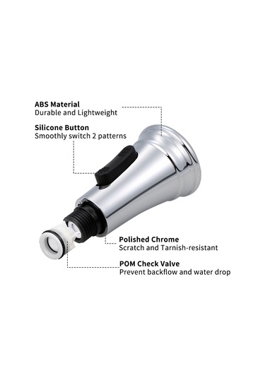 Gajeena G1/2 Bağlantı Krom Kaplama, 2 Fonksiyonlu Akış/sprey Abs Mutfak Fırçası, Geri Akış Engelleyici Valfli Değiştirme Ünitesi Gümüş