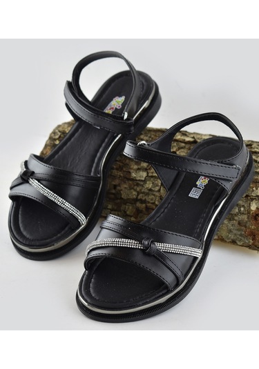 667e Ortopedik Taban Kız Çocuk Sandalet Terlik Düğün Abiye Gündelik Vetta Siyah