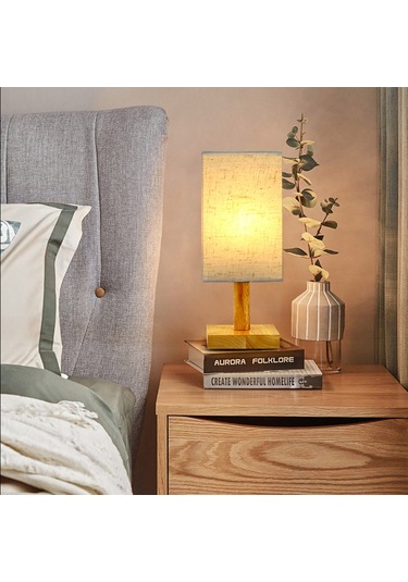 Yunboo Yatak Odası Dekoratif Led Küçük Gece Lambası - Ahşap Kasa, Keten Abajur, Usb Tak Ve Kullandır, Sıcak Işık, Modern Ve Rustik Stilleri Tamamlama Beyaz