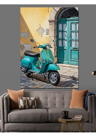 Kapı Önü Yeşil Vespa Dekoratif Kanvas - Mdf Ahşap Tablo