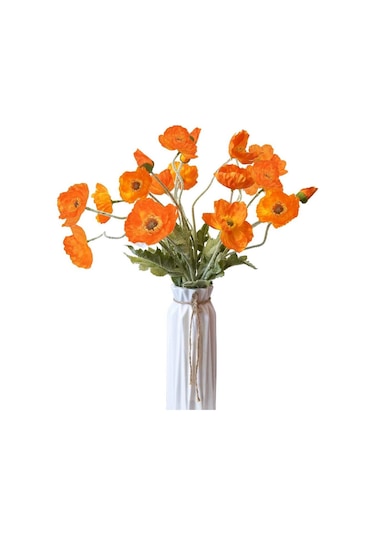 Yapay Çiçek Gelincik Çiçeği Turuncu Renk 3 Çiçek 1 Tomurcuk 59cm