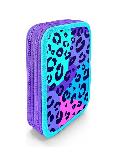 Coral High Mor Leopar Desenli Çift Katlı Kalem Çanta 11132 Mor
