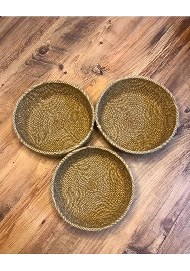 3lü Hasır Sepet, Jüt Sepet, %100 Doğal Hasır Sepet, Çok Amaçlı Dekoratif Hasır Sepet, Organizer
