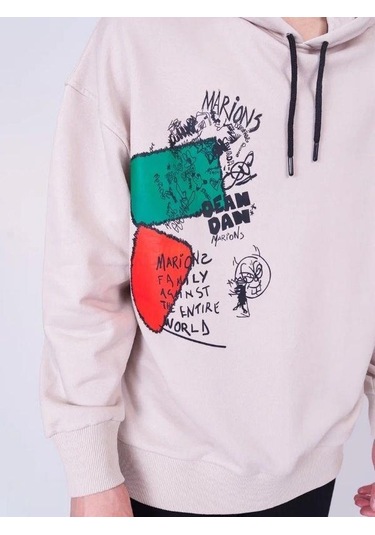 Çocuk Family World Yazıılı Kapüşonlu Sweatshirt-13545 Ekru